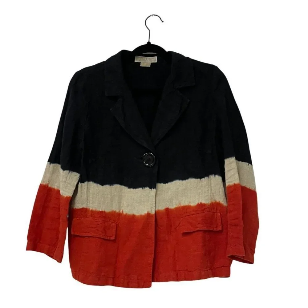 Michael Kors Womens Blazer Suit Jacket Size 8 Multicolor Tie Dye 100% Linen - Picture 2 of 9